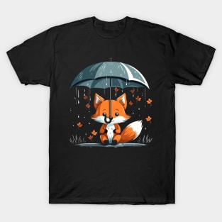 Red Fox Rainy Day With Umbrella T-Shirt